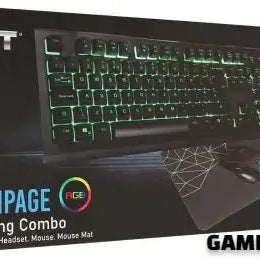 CiT Rampage RGB Gaming Combo Set showcasing keyboard, mouse, headset, and mouse pad with RGB lighting