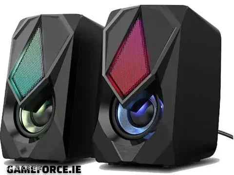 PC-LINK SCREECH-K9 GM11 USB Gaming Speakers on a desktop setup showcasing sleek, compact design